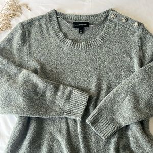 Lane Bryant Rhinestone Button Gray Sweater